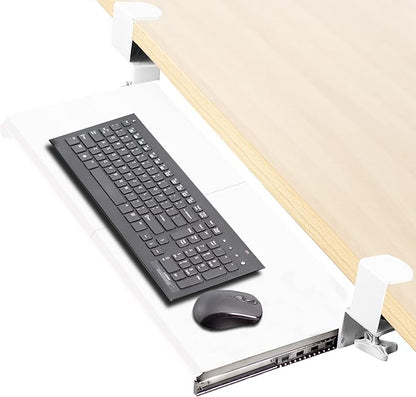 VIVO Clamp-on Computer Keyboard and Mouse Under Desk Mount Slider Tray, 69cm (84 Including Clamps) x 28cm Pull Out Platform Drawer, White, MOUNT-KB05W