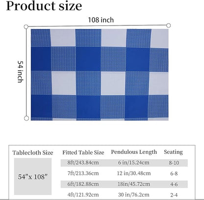 3 Packs Blue and White Checkered Tablecloth 54x108 Inches Rectangle Gingham Tablecloth Disposable Plastic Waterproof Table Cover for Outdoor Picnic Kitchen and Birthday Party