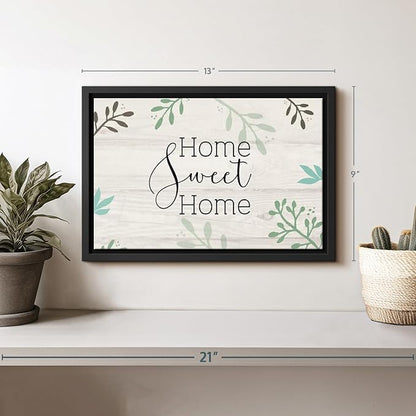 Elephant Stock Home Sweet Home Foliage Wall Art - Horizontal Floating Framed Canvas - 1-Piece Living Room Wall Decor - Leaf Digital Art Canvas Print - Beige and Black Decor for Wall by Susan Jill - 13" X 9"