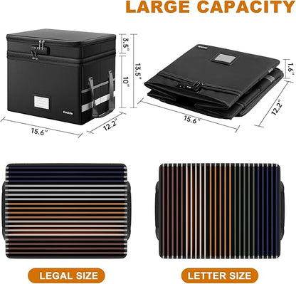DocSafe File Box with Lock,Multi-Layer Fireproof Document Box Collapsible File Storage Organizer with Pockets/Handle,Large Portable Home Office Filing Safe for Hanging Letter/Legal Size Folders,Black