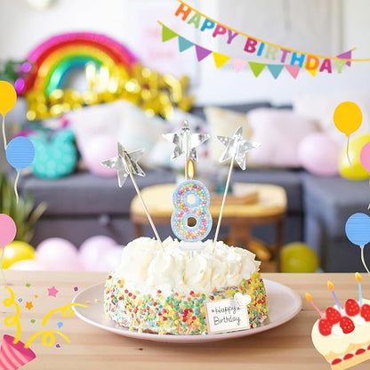 Birthday Candles - Number 8 Candle, Colorful Macaron Candles for Boys/Girls, Blue Cake Decorations, Blue Birthday Decorations, Theme Party Supplies