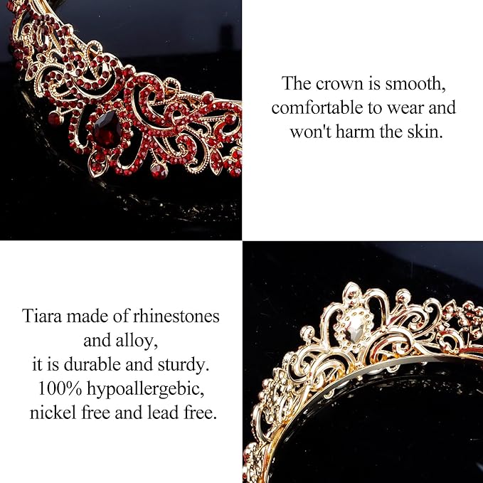 COCIDE Red Tiara Crowns Aurora Borealis Crystal Headband Princess Ruby Rhinestone Crown with Combs Bride Headbands Bridal Wedding Prom Birthday Party Hair Accessories Jewelry for Women Girls
