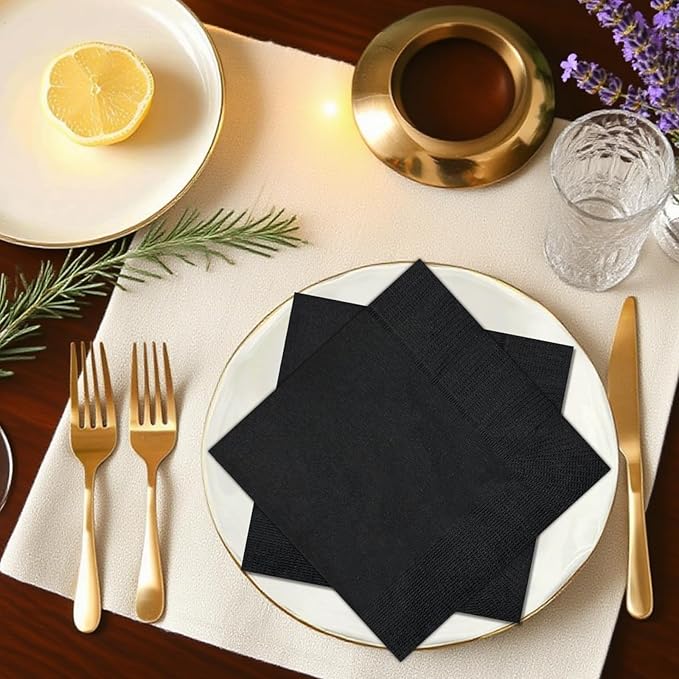 Cocktail Napkins - 600 Count 2-Ply Black Beverage Napkins, 4.75 x 4.75 Inch Folded Napkins Disposable, Paper Napkins for Bar Party Dinner Wedding and Everyday Use