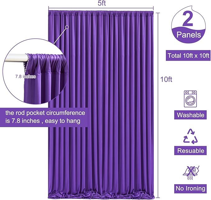10x10 Purple Backdrop Curtain for Parties Wedding Wrinkle Free Purple Photo Curtains Backdrop Drapes Fabric Decoration for Birthday Party Photography 5ft x 10ft,2 Panels