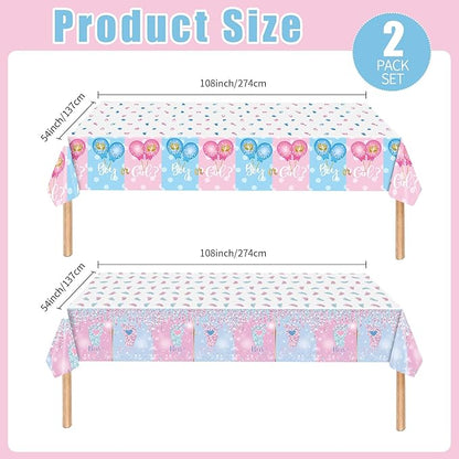 2 Pack Gender Reveal Tablecloth Plastic 54 X 108Inch, Pink and Blue Table Cloth Disposable Rectangle Table Covers for Boy or Girl Baby Shower Party Decorations Supplies (Gender Reveal)