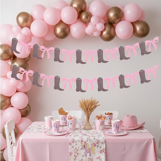 2 Set Boot or Bows Banner, Boot or Bows Gender Reveal Banner, Western Cowgirl Boots Banners, Cowgirl Boots 1st Birthday Gender Reveal Party Decoration for Western Baby Shower Decor