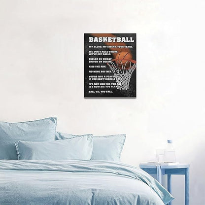 Basketball Wall Art, Basketball Life Lessons Pictures Wall Decor, Sports Quotes Canvas Prints Painting, Framed Artwork Office Home Decor For Bathroom Bedroom Dining Living Room 20L" x 16W"