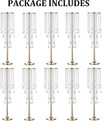 10 Pcs Tall Elegant Wedding Centerpiece Stand, Metal Flower Candle Holder with Chandelier Crystal, 29.5inch Gold Flower Vase,for Wedding Party Birthday Christmas Home Décor
