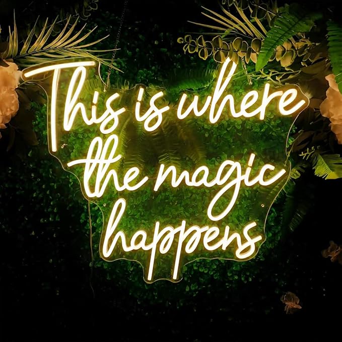 This Is Where The Magic Happens Neon Signs for Wall Décor, 24” Large LED Neon Light Signs for Wedding, Birthday, Engagement, Bachelorette Party, Bar, LED Sign gifts for boys girls, 24x20” Warm White