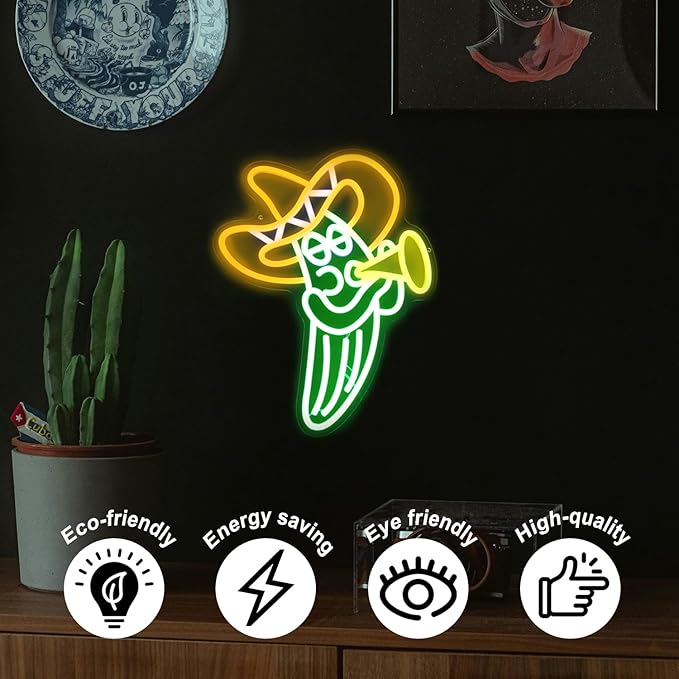 Cactus Sombrero Hat Neon Sign Music Play Trumpet Neon Lights for Fiesta Decor Cinco De Mayo Cactus LED Neon Signs for Wall Bedroom Celebrate Carnival Mexican Party Decor