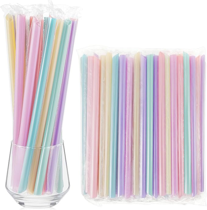 Tessco for you Jumbo Smoothie Straws Bulk Large Plastic Disposable Bubble Tea Straws Wide-Mouthed Individually Wrapped for Tall Homemade Milkshakes Drinking(9.84 Inch,Macaron Color,600 Pcs)