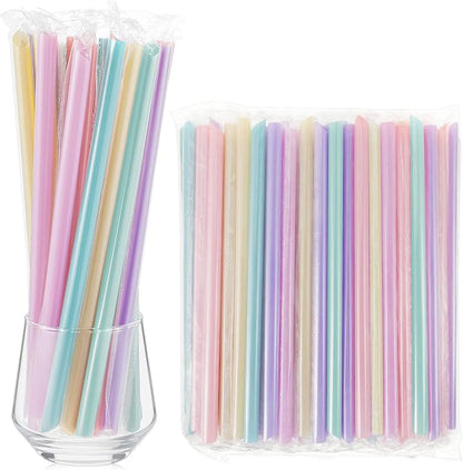 Tessco for you Jumbo Smoothie Straws Bulk Large Plastic Disposable Bubble Tea Straws Wide-Mouthed Individually Wrapped for Tall Homemade Milkshakes Drinking(9.84 Inch,Macaron Color,600 Pcs)