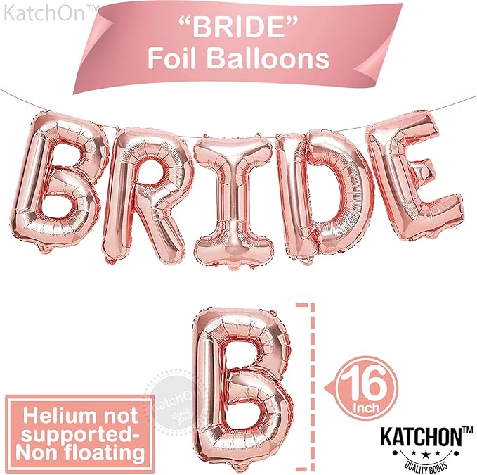 KatchOn, Bride Balloons Rose Gold Set - 16 Inch, Pack of 15 | Bachelorette Party Decorations | Rose Gold Bride Balloon | Bridal Shower Decorations, Bachelorette Balloons