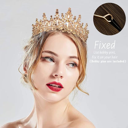 TOBATOBA Princess Crown Birthday Queen Champagne Gold Crowns for Women Crystal Wedding Tiara for Women Princess Tiara for Bride Quinceanera Halloween Costume Cosplay