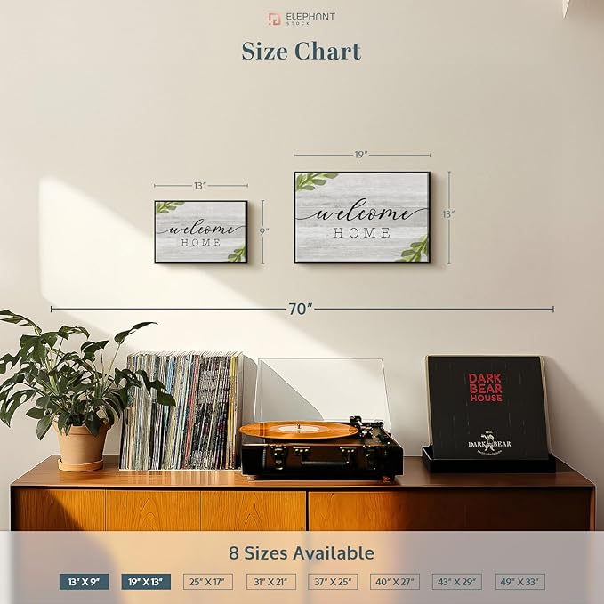 Elephant Stock Rustic Welcome Home Wall Art - Horizontal Floating Framed Canvas - 1-Piece Living Room Wall Decor - Digital Art Inspirational And Typography Canvas Print - Gray and Black Decor for Wall by Natalie Carpentieri - 13" X 9"