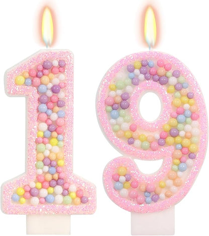 Birthday Candles - Number 19 Candle, Colorful Macaron Candles, 19 Birthday Decorations for Girls, Cake Decorations, Sweet Theme Party Supplies (Pink)