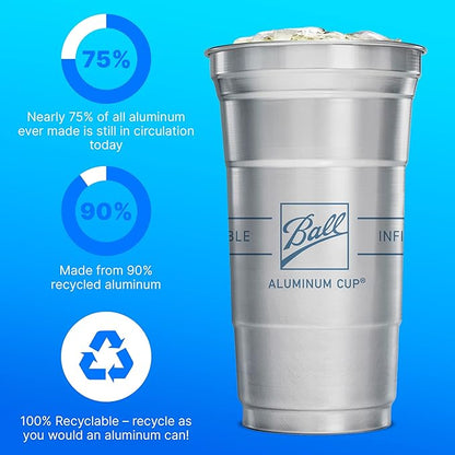 Top Cup by Ball – 12 Ounce, 50 Count, Reusable Aluminum Party Cups | Cold-Holding, Recyclable, Made in USA