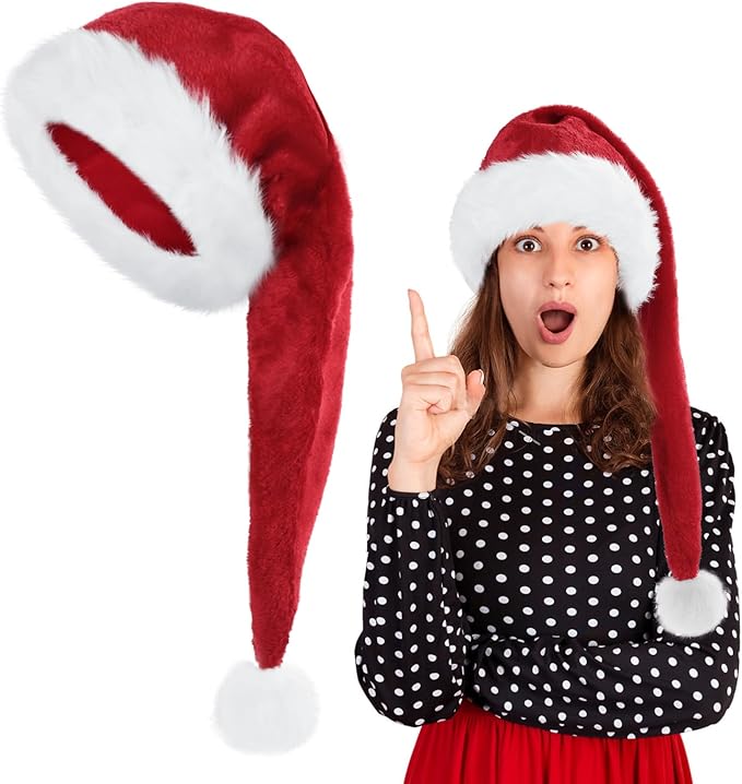 Queenmore Adult's Christmas Santa Claus Hat, Plush Santa Cap, Velvet Headwear, Lined and Fabric-Shedding Resistant