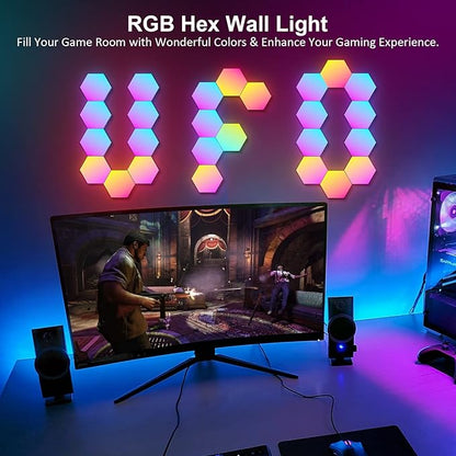 OJQ 12 Pack Hexagon Lights Wall RGB Panel - Led Lights Gifts for Men Birthday Room Decor Lamp for Bedroom Gaming Equipment Gamer Supps Honeycomb Shape Panels Hexagon Gaming Lights
