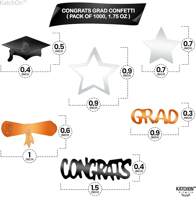 KatchOn, Congrats Grad Confetti 2025 - Pack of 1000 | Grad Decorations Class of 2025 | Graduation Confetti class of 2025 for Orange and Black, Graduation Decorations 2025
