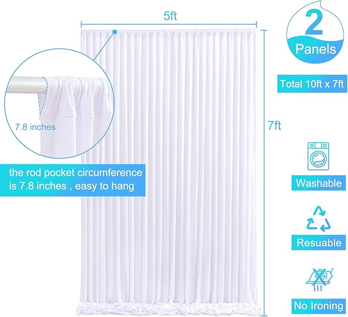 White Backdrop Curtain for Parties Wedding Wrinkle Free White Photo Curtains Backdrop Drapes Fabric Decoration for Baby Shower 5ft x 7ft,2 Panels