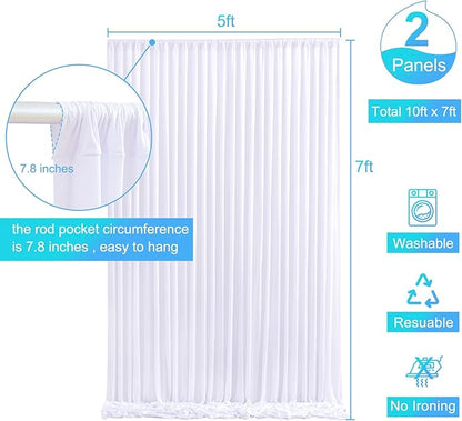 White Backdrop Curtain for Parties Wedding Wrinkle Free White Photo Curtains Backdrop Drapes Fabric Decoration for Baby Shower 5ft x 7ft,2 Panels