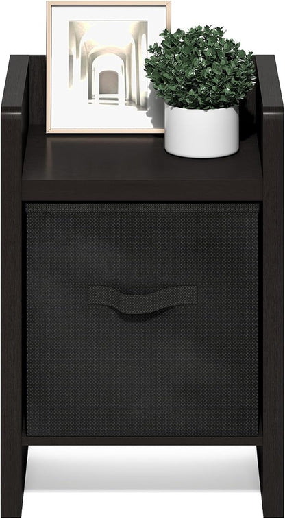 Furinno Viola Side Table, Thick Frame End Table with Storage Bin, Night Stand, Bedside Table, for Living Room, Bedroom, Dark Oak