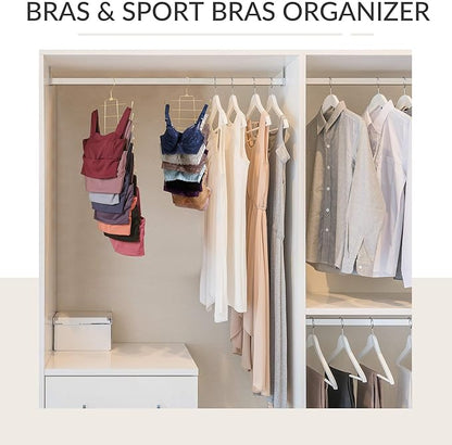 ZEDODIER 2 Pack Tank Top Hanger Space Saving, Bra Hangers for Closet Organizer, Hanging Bra Organizer Tank Tops Holder with 16 Hooks, Metal Closet Organizers and Storage Small Space Solutions, Gold