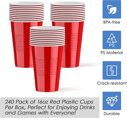 Lilymicky 240 Pack 16 oz Disposable Plastic Cups, Red Party Plastic Cups for Parties, Picnics and BBQ