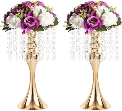 Wedding Centerpieces for Tables, 12.99in Metal Gold Vases for Centerpieces, 2PcsTall Crystal Flower Stand for Centerpiece Table Wedding Party Reception Home Decor
