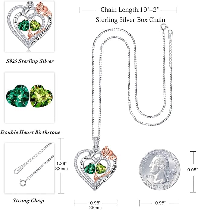 Iefil Christmas Gifts for Wife Women - 925 Sterling Silver Double Birthstone Necklace, Anniversary Birthday Gifts for Women, Jewelry Gift for Wife Girlfriend Mom Her