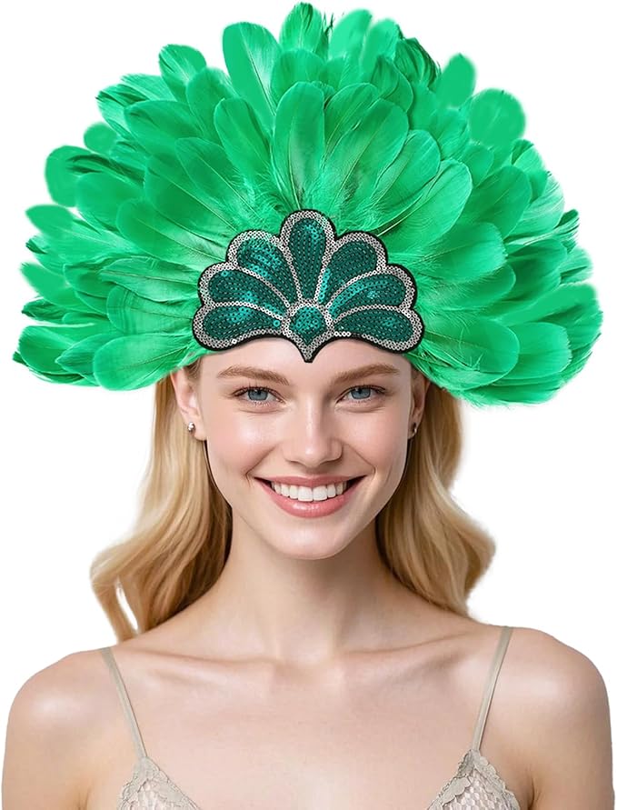Women's Carnival Feather Headpieces Sequin Headdress for Wedding Masquerade Party Cosplay Feather Headbands