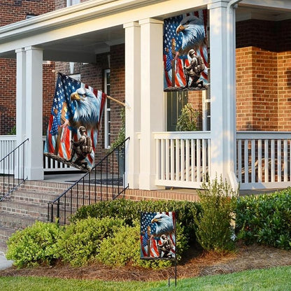 American Flag-Patriotic Eagle Veteran Kneeling Soldier Christ Cross Memorial Day American Flag MLN2793F, Garden Flag (11.5" x 17.5")-USA Flags Premium Polyester-Decorative Indoor Outdoor Flag