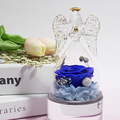 Miofula Preserved Flower Rose Birthday Gifts for Mom, Angel Figurines with Forever Real Rose Gifts for Her Mom Grandma, Angels Gifts for Mothers Day Christmas Anniversary Thanksgiving Birthday Gifts