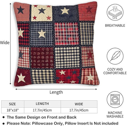 Flag Patchwork Print Throw Pillow Covers Set of 2 | 18x18 Inches Cushion Cases for Couch, Sofa, Bedroom and Living Room | Farmhouse Pillowcases for Home Decoration