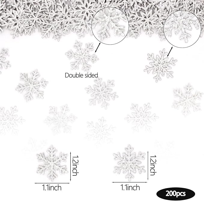 200PC Silver Glitter Snowflake Confetti Winter Wonderland Baby Shower Decoration Winter Onederland Table Scatter Christmas Wedding Birthday Party Supplies