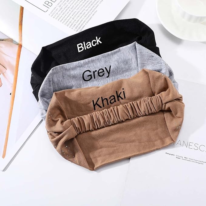 CAKURE Rhinestone Headband Black Wide Head Wraps Crystal Bling Headbands Elastic African Turban Stylish Yogo Exceise Hair Accessories for Women and Girls (Pack of 3)