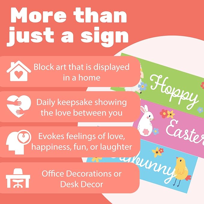 Hoppy Easter Everybunny Wooden Block Sign Set - 3pc Easter Tiered Tray Decor, Spring Tabletop Decorations, Bunny & Chick Signs for Mantel, Shelf, Home Accents