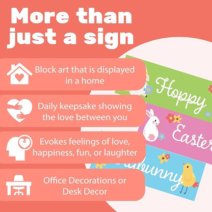 Hoppy Easter Everybunny Wooden Block Sign Set - 3pc Easter Tiered Tray Decor, Spring Tabletop Decorations, Bunny & Chick Signs for Mantel, Shelf, Home Accents