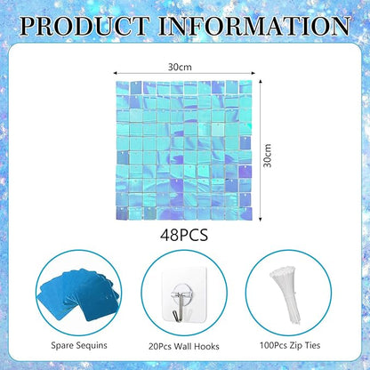 48 PCS Colorful Light Blue Shimmer Wall Backdrop, Square Sequin Photo Backdrops Panel, Glitter Wall Background for Birthdays, Weddings, Engagements, Disco Bachelorette Party Decoration (6x8FT)