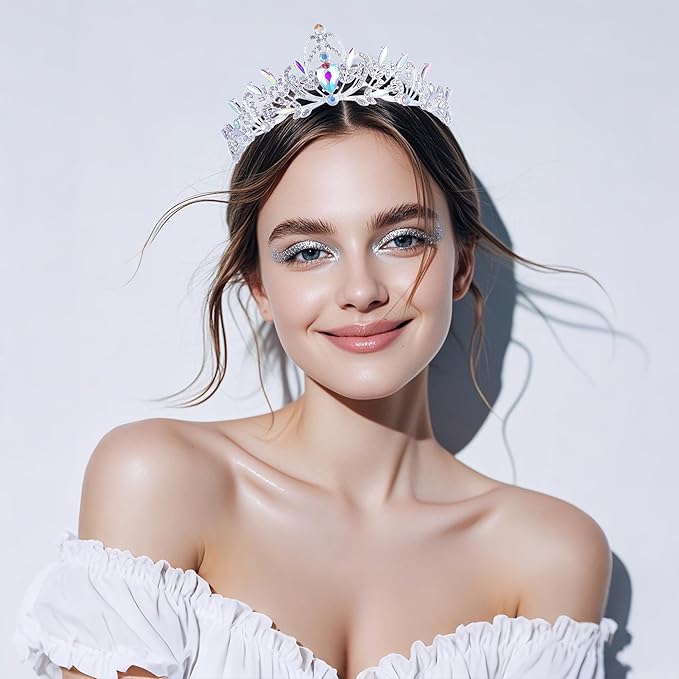 Kamirola Crystal Crowns and Tiaras Headband for Girl or Women Birthday Party Wedding Prom Bridal Christmas Valentine Silver AB2