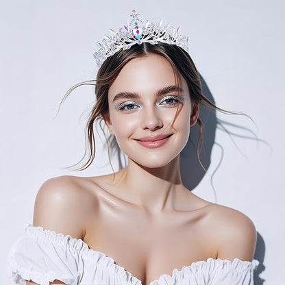 Kamirola Crystal Crowns and Tiaras Headband for Girl or Women Birthday Party Wedding Prom Bridal Christmas Valentine Silver AB2