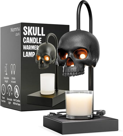 New - Skull Candle Warmer Lamp with Timer and Dimmer *Candles NOT Included – Gothic Candle Lamp Warmer w/Adjustable Height, 2 Light Bulbs – Skull Decor, Halloween Lamps for Spooky Home & Witchy Gifts