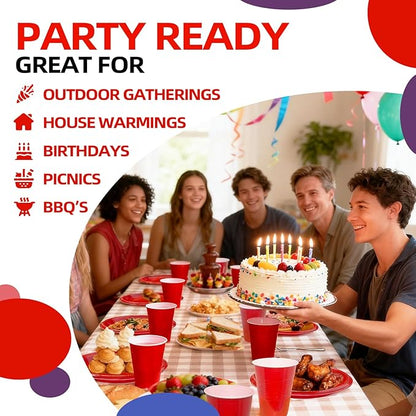 16 oz Red Plastic Cups Disposable - Christmas Cups Red Disposable Cups for Party Birthday Picnics Christmas (100 Count)