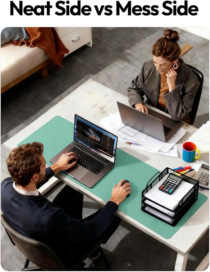 YSAGi Leather Desk Protector, Office Mat, Large Mouse Mat, Non-Slip PU Leather Blotter, Laptop Desk Pad, Waterproof Writing Pad for Office and Home (Green-Blue, 23.6" x 13.8")