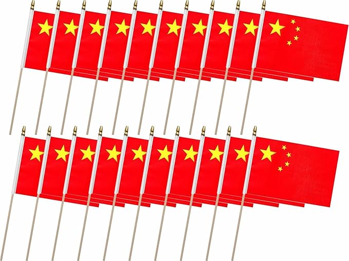 20 Pack China Flags Chinese Stick Flag Small Mini Handheld Flags for National Day, Sports Events, Party Decorations (5×8 Inches)