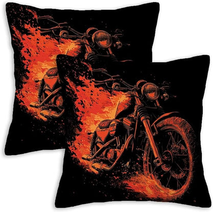 Motorcycle Throw Pillow Covers Set of 2 | 18x18 Inches Cushion Cases for Couch, Sofa, Bedroom and Living Room | Biker Home Decor Pillowcases for All Seasons