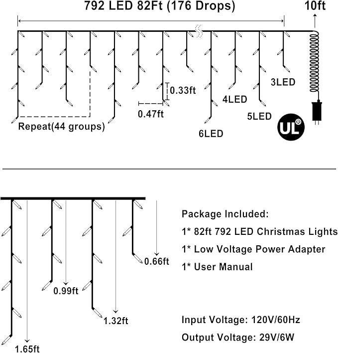 792 LED Christmas Outdoor Lights with 176 Drops, 82ft Hanging Curtain Lights 8 Modes, Christmas Fairy Lighs with Timer & Memory for House Roof Holiday Wedding ChristmasDecor (Blue)