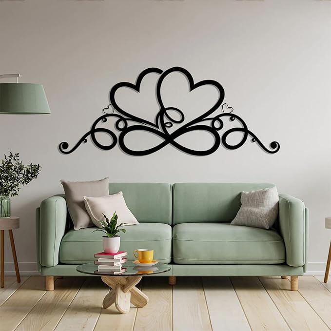 Infinity Heart Metal Wall Art, Infinity Heart Wall Decor, Double Infinity Heart Metal Sign, Love Sign Wall Decor, Infinity Sign Wall Decor, Metal Love Wall Decor, Geometric Wall Art (Black, 48"x19"/121x49cm)