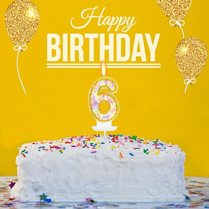 6th Birthday Candle for Cake, Colorful Macaron Numeral Candles for Girls/Boys, Birthday Party Cake Decorations, Golden Cake Topper for Birthday Party Supplies (Number 6)